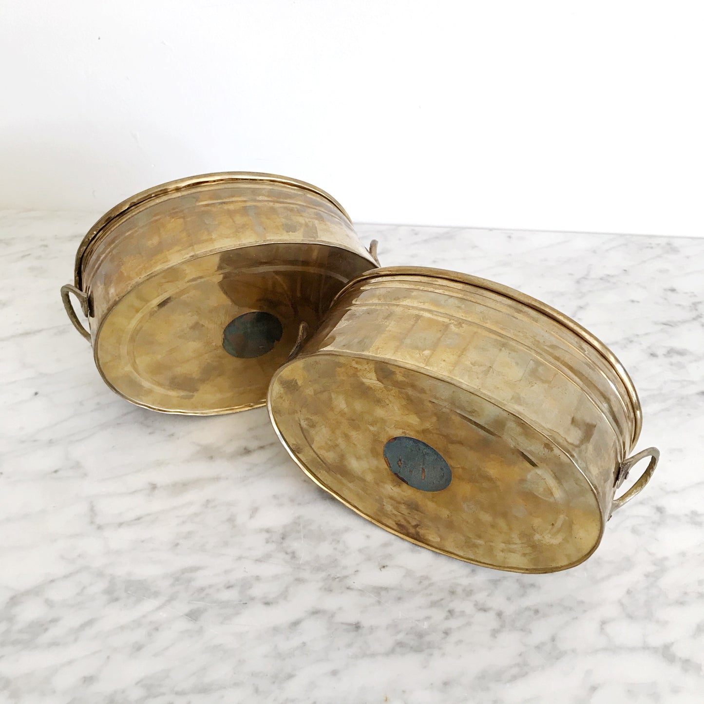 Pair of Vintage Oval Brass Planters