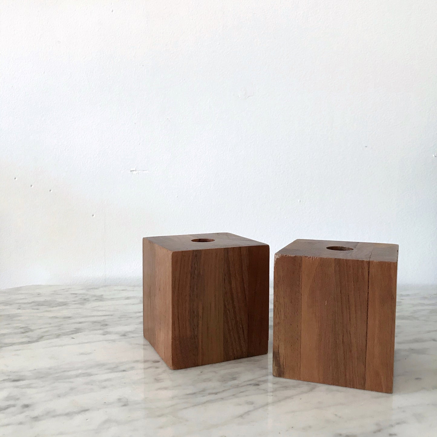 Pair of Wooden Cube Candle Holders