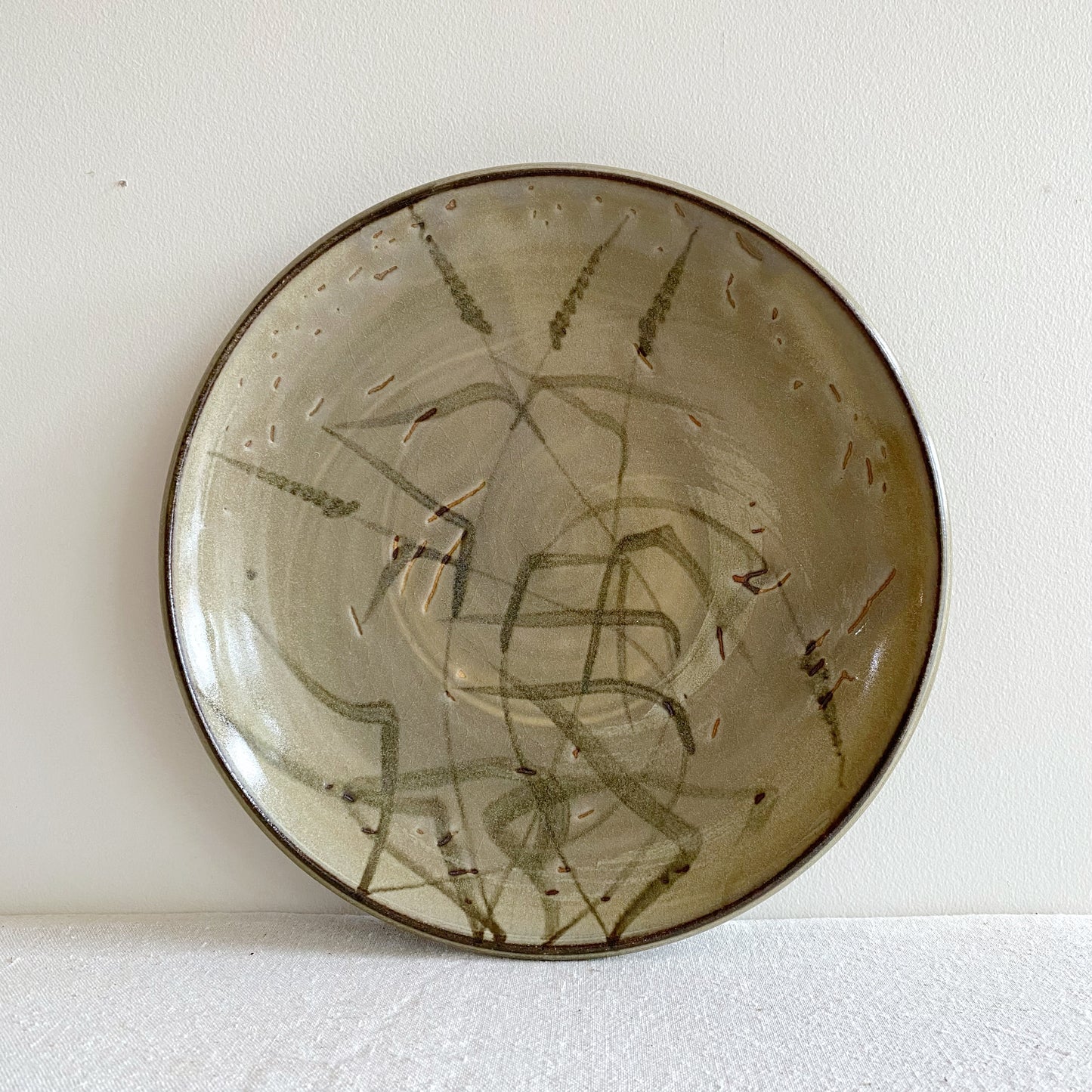 Vintage Pottery Plate / Platter with Grass Design