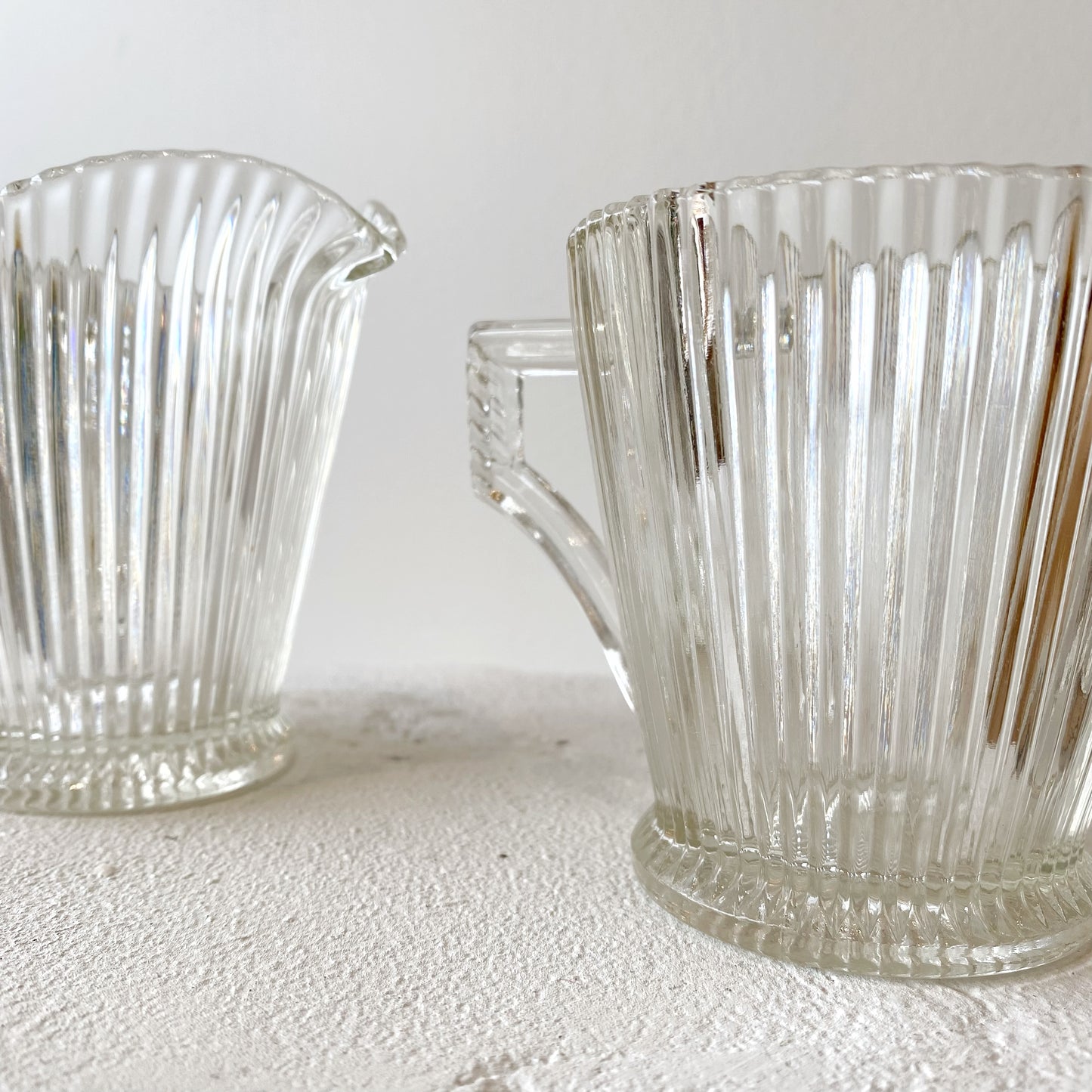 Vintage Reeded Glass Cream + Sugar Set