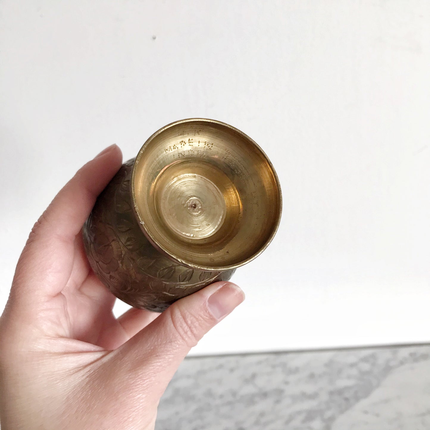 Vintage Etched Brass Vase