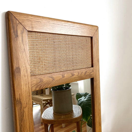 Vintage Oak + Wicker Mirror (51.5” x 23”)