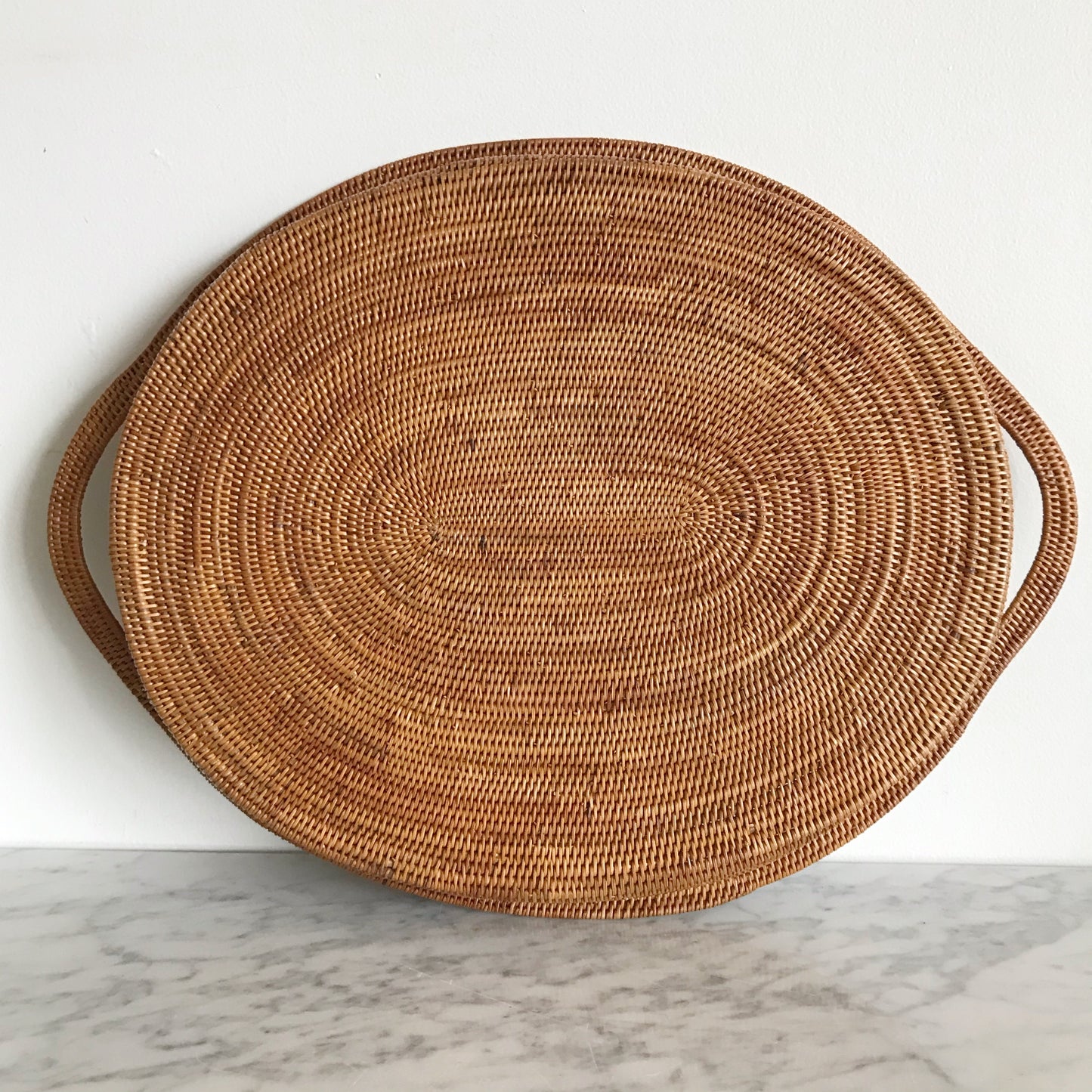 Vintage Woven Oval Tray with Handles