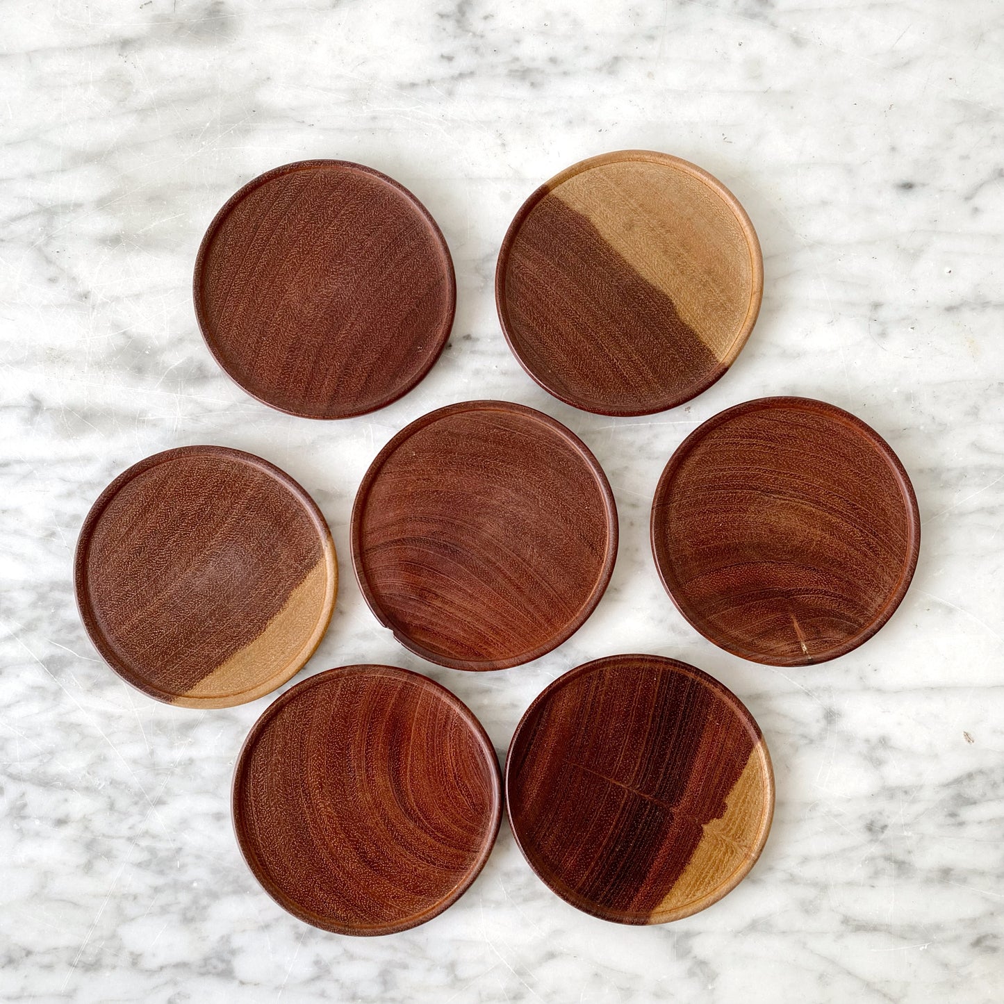 Set of 7 Vintage Wooden Coasters