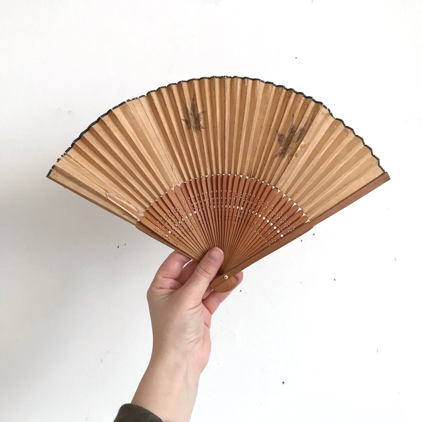 Vintage Paper Fan with Leaves