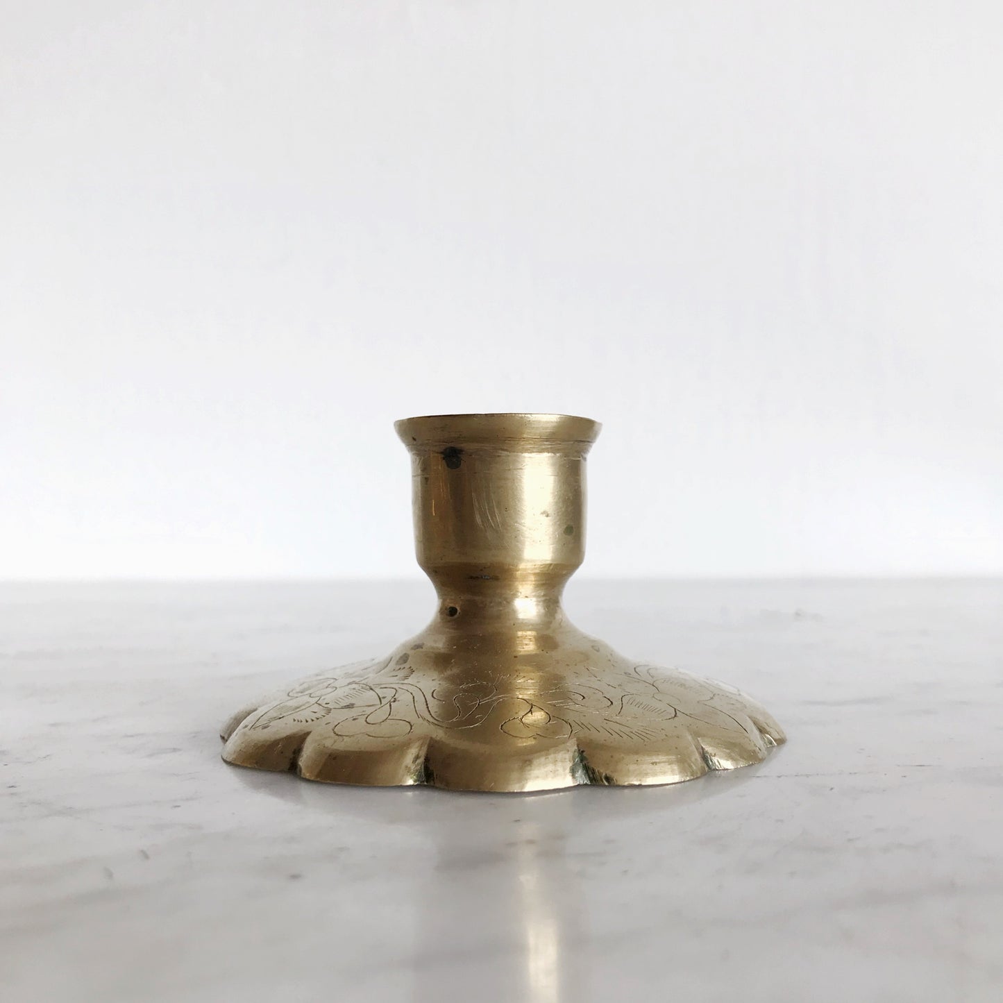 Vintage Etched Brass Candle Holder