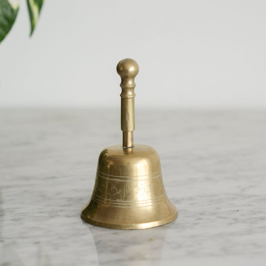 Vintage Etched Brass Bell with Handle