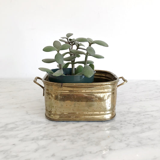 Vintage Square Brass Planter with Patina