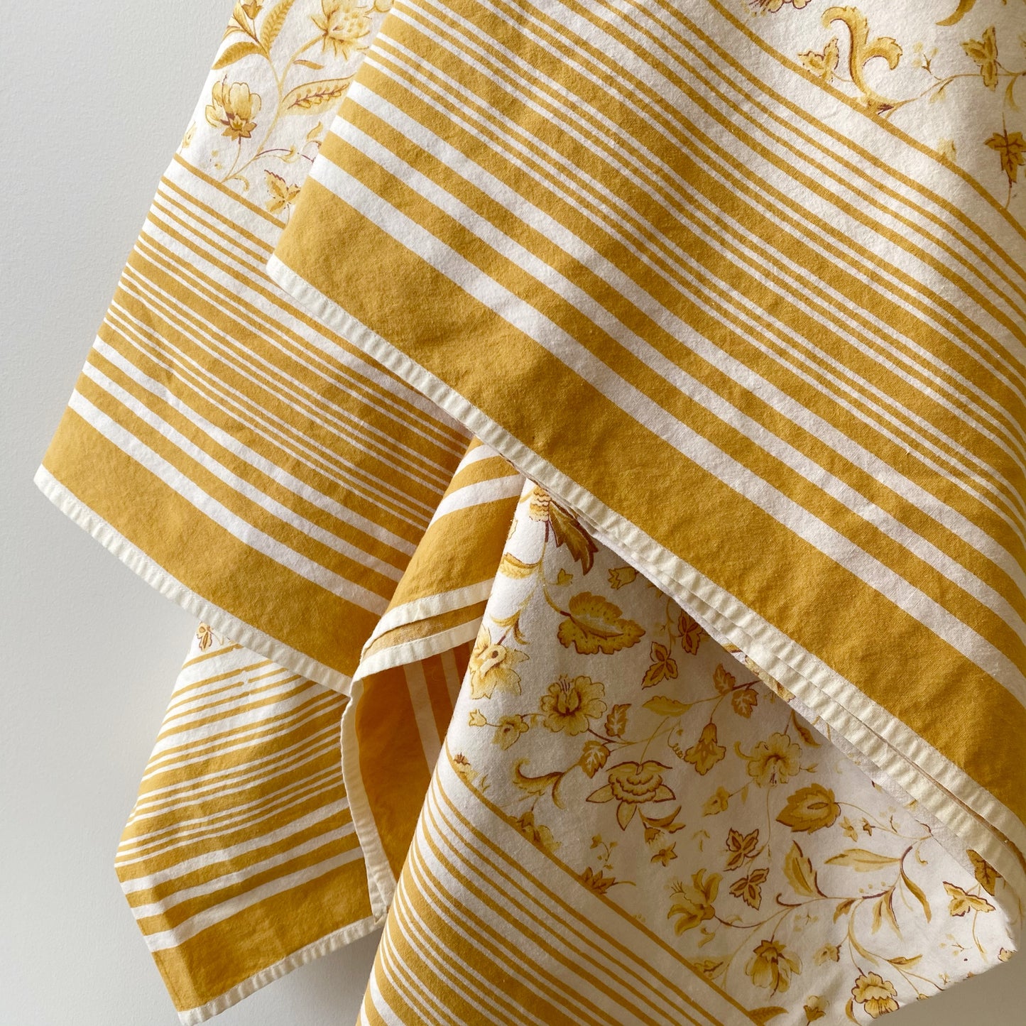 Vintage Yellow Floral Cotton Tablecloth (70 x 108)