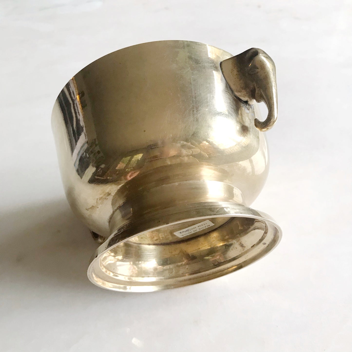 Vintage Footed Brass Bowl with Elephants