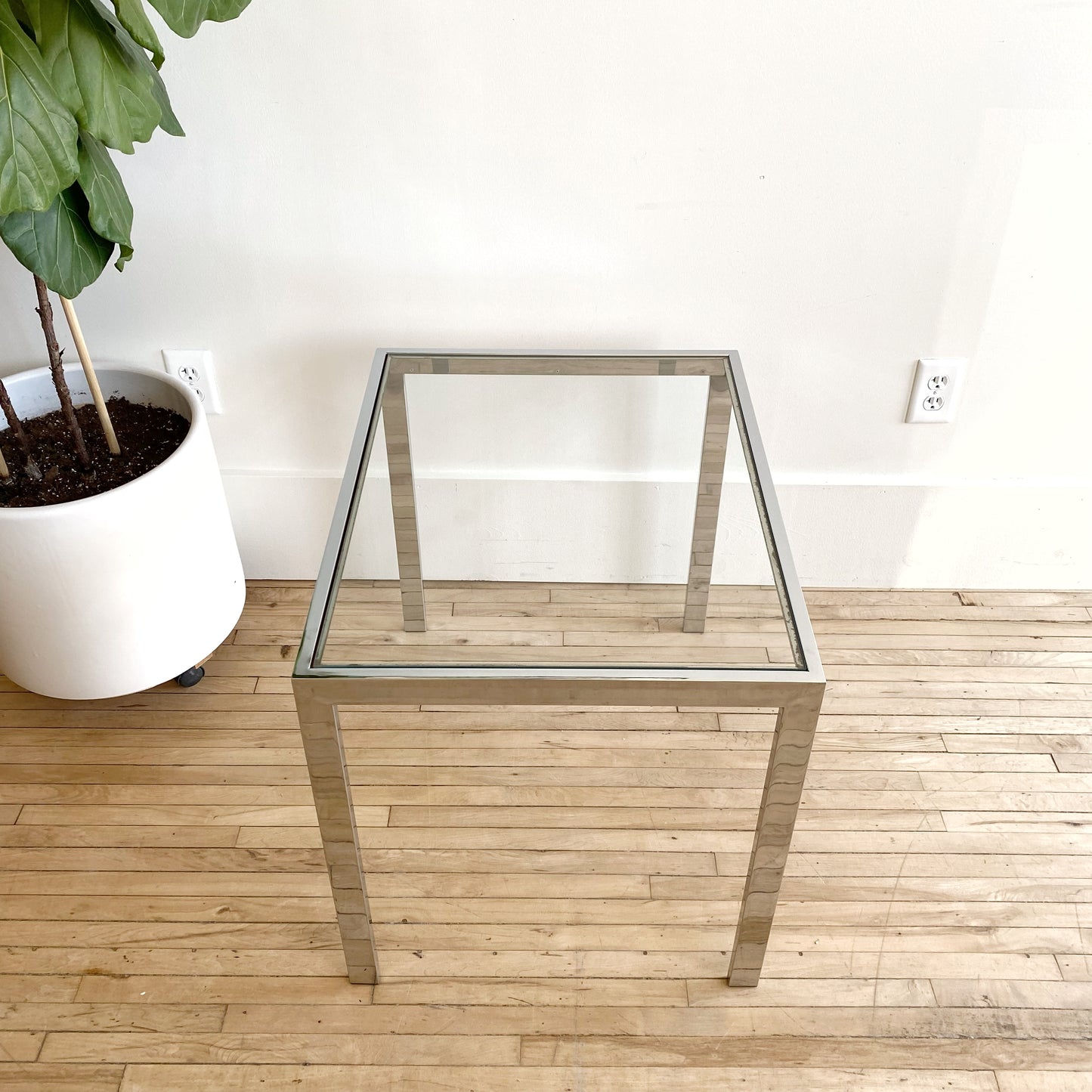 Vintage Modern Polished Chrome + Glass End Table