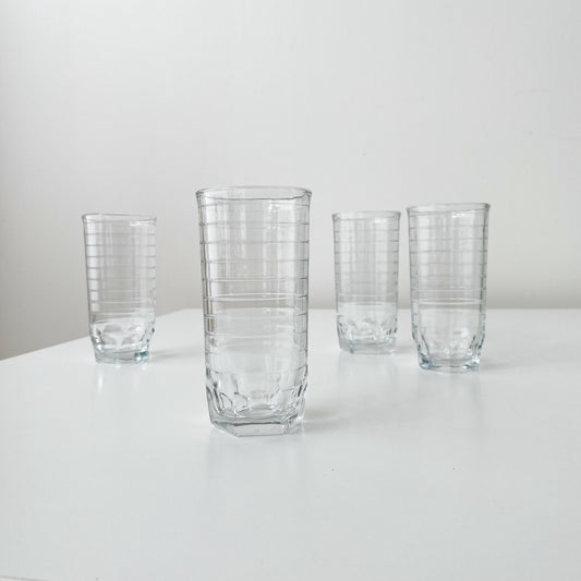 Set of 4 Vintage Striped Water Glasses