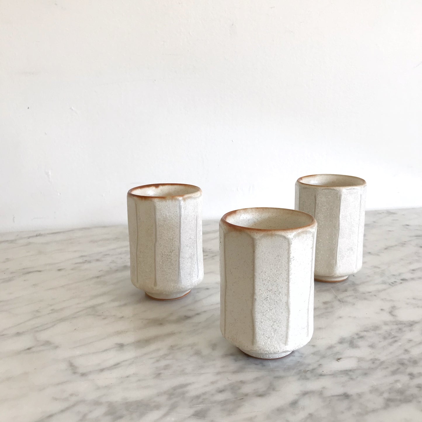 Set of 3 Vintage Faceted Ceramic Cups