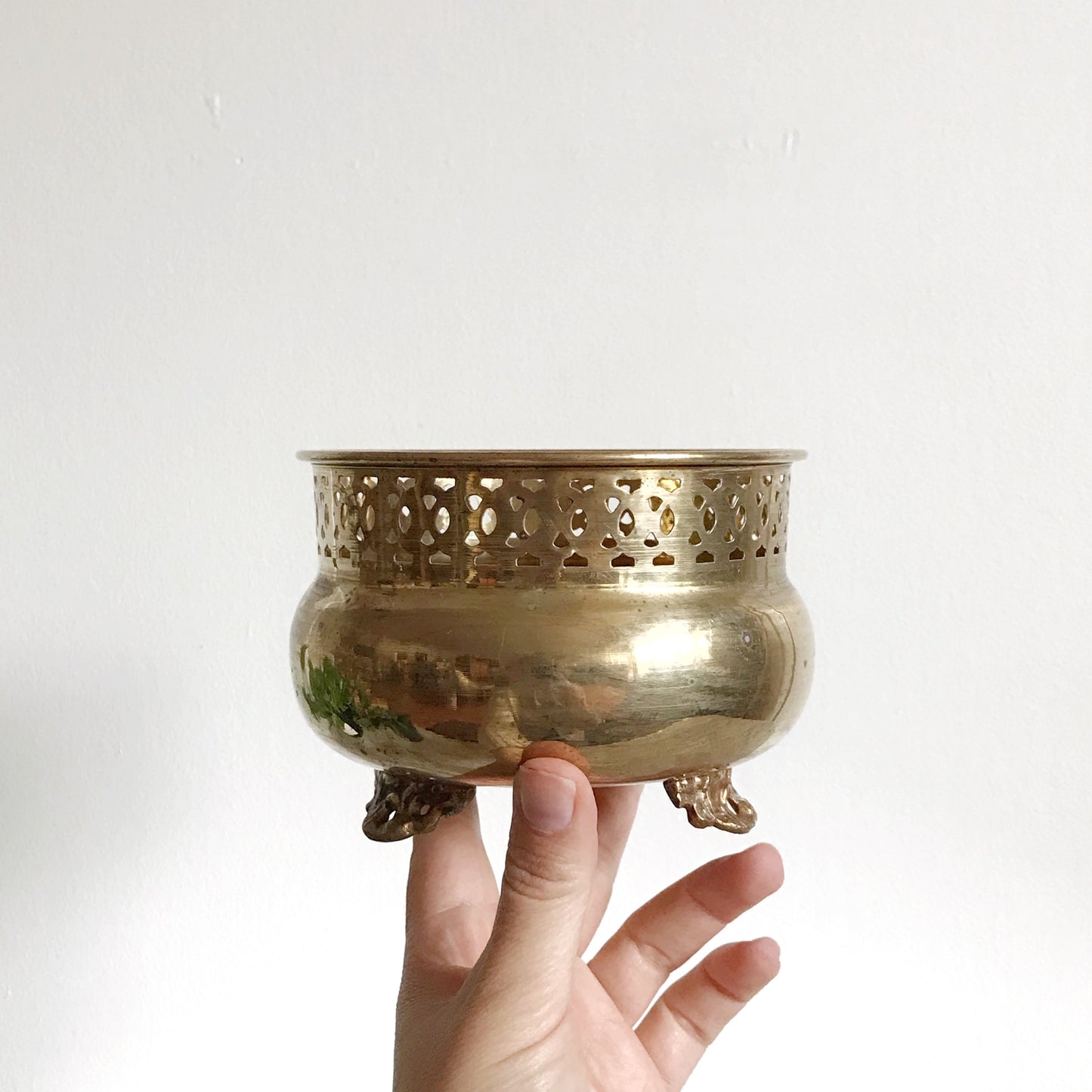 Small Vintage Brass Footed Planter