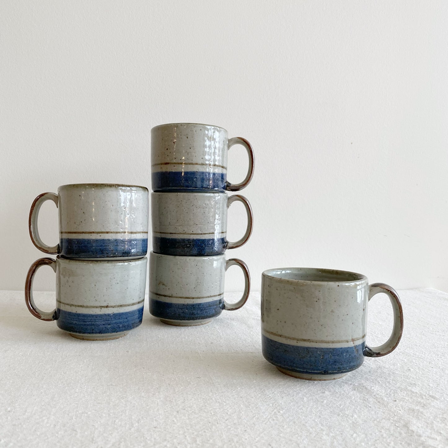 Set of 6 Vintage Stoneware Mugs