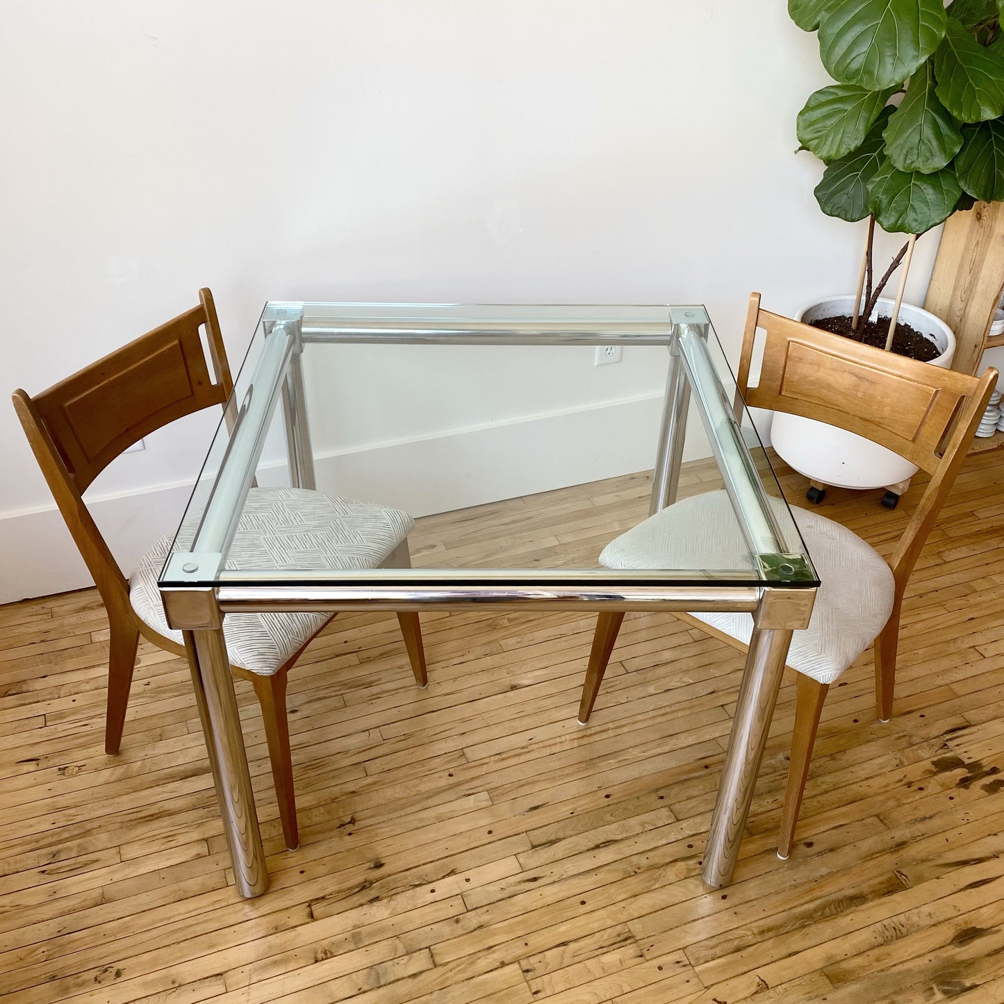 Vintage Modern Chrome + Glass Dining Table (29" square)