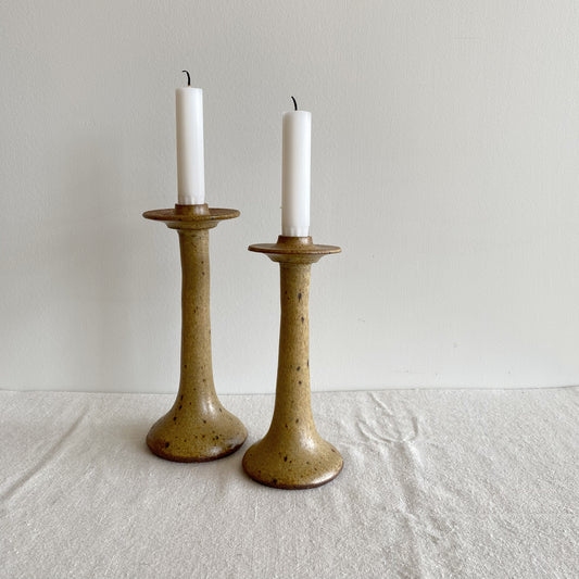 Pair of Vintage Stoneware Candle Holders