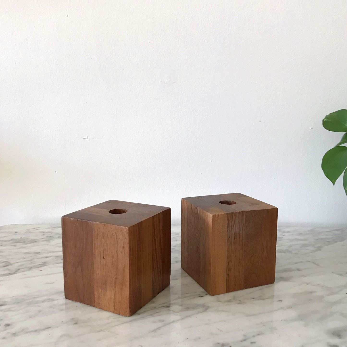 Pair of Wooden Cube Candle Holders