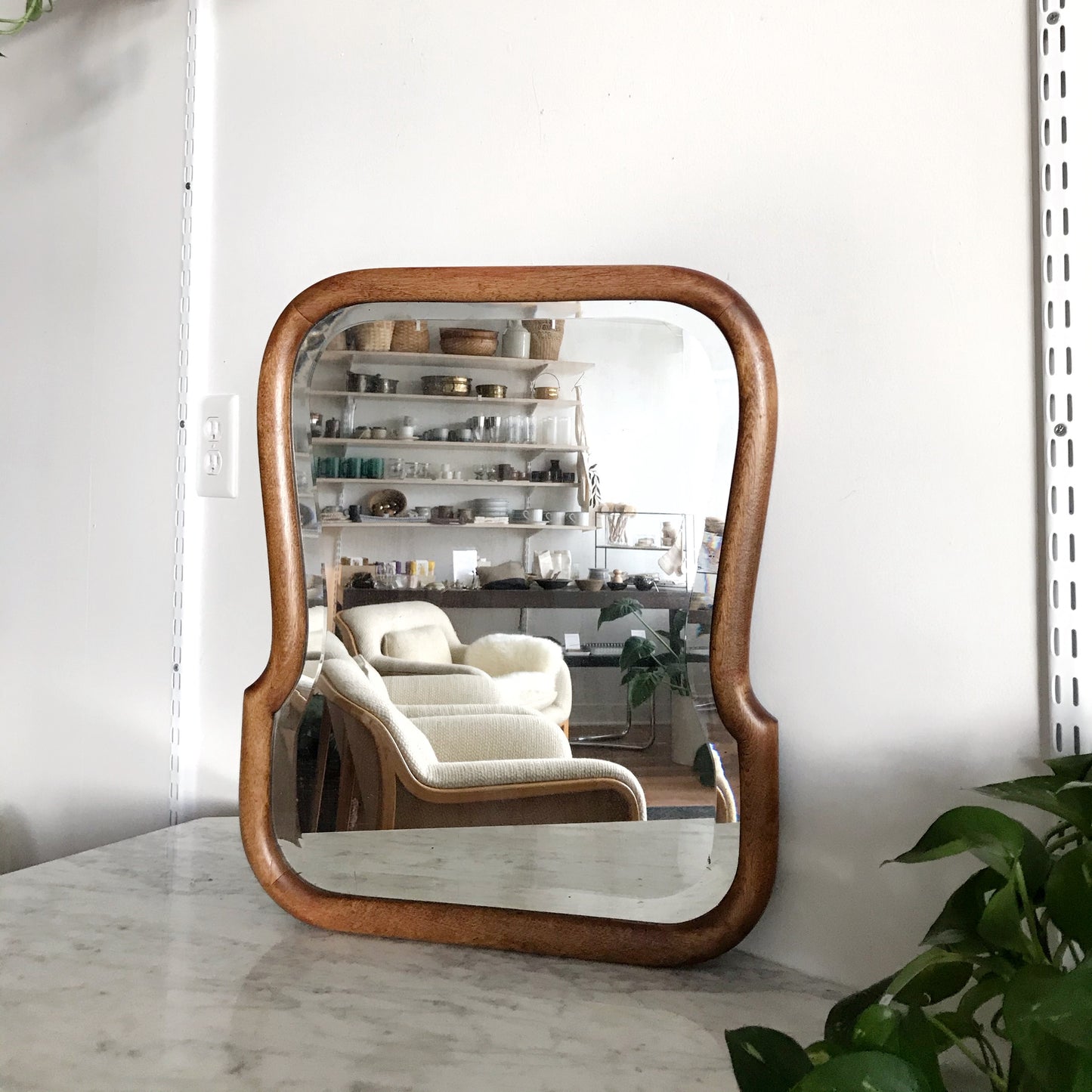 Antique Beveled Mirror with Wood Frame