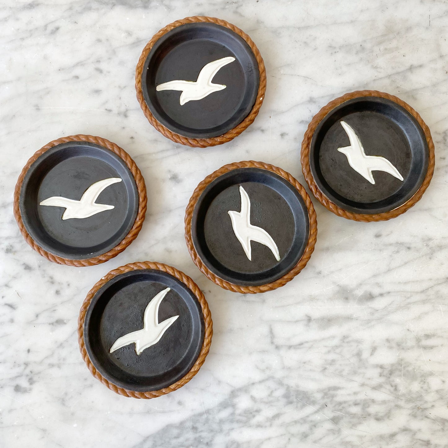 Vintage Clay Coaster Set with Seagulls