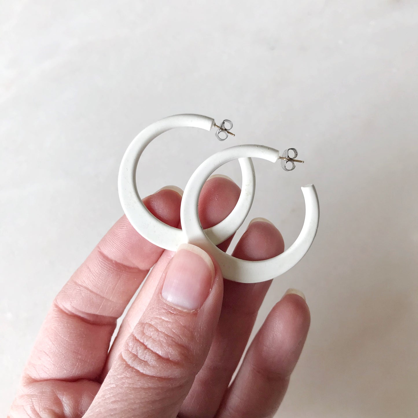 Vintage 80's White Metal Hoops