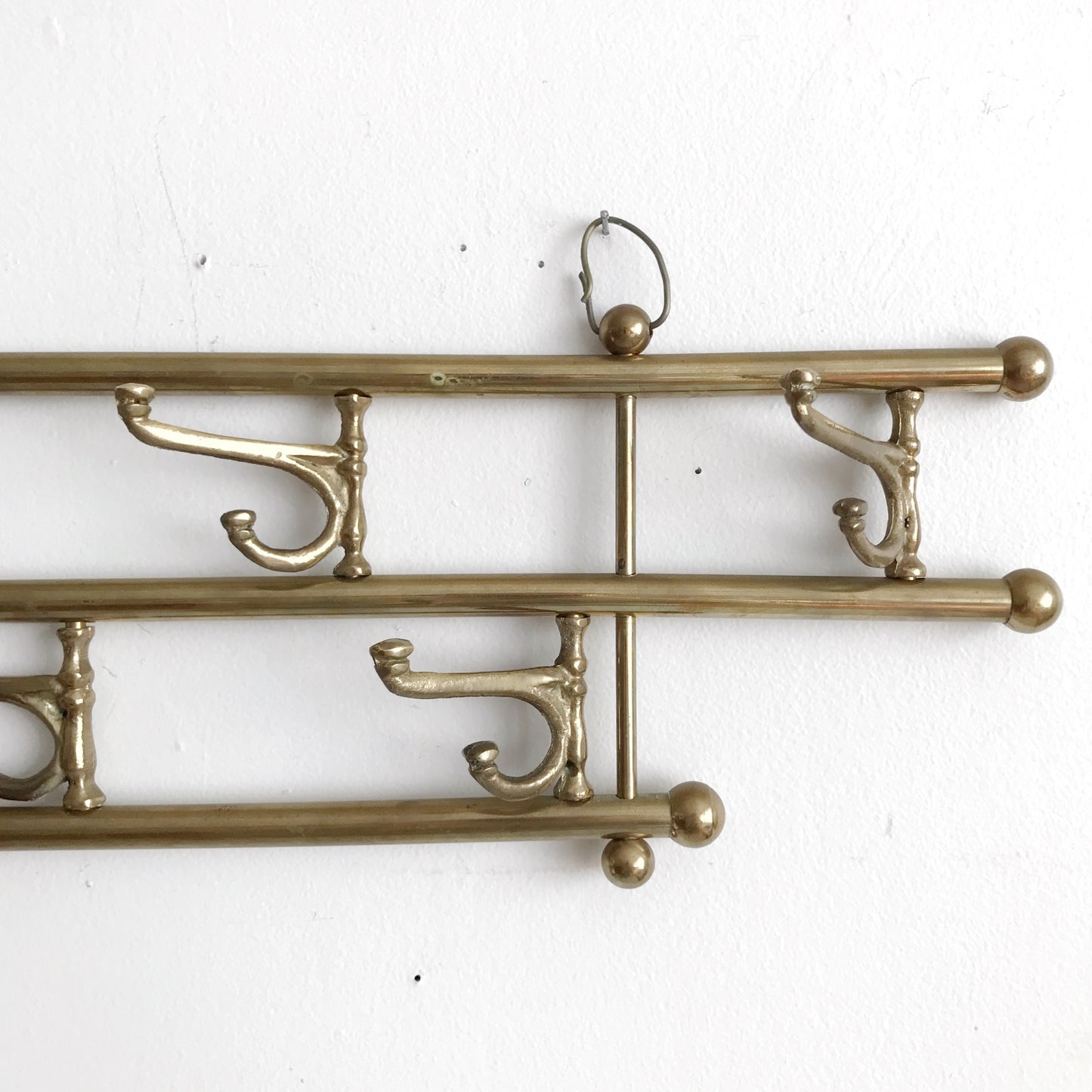 Vintage Solid Brass Coat Rack, 7 Double Hooks