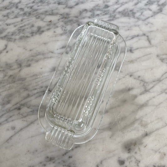 Vintage Textured Glass Butter Dish