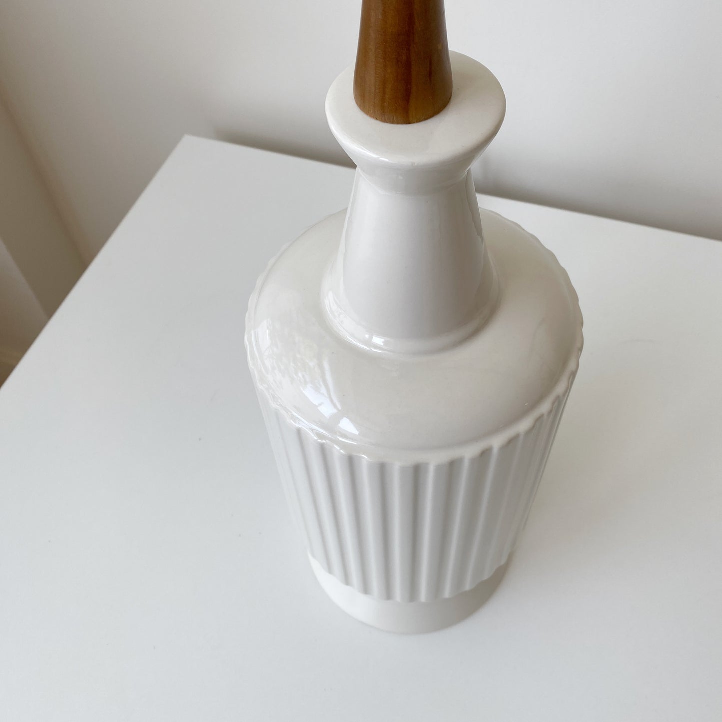 Vintage MCM Ribbed White Ceramic Lamp