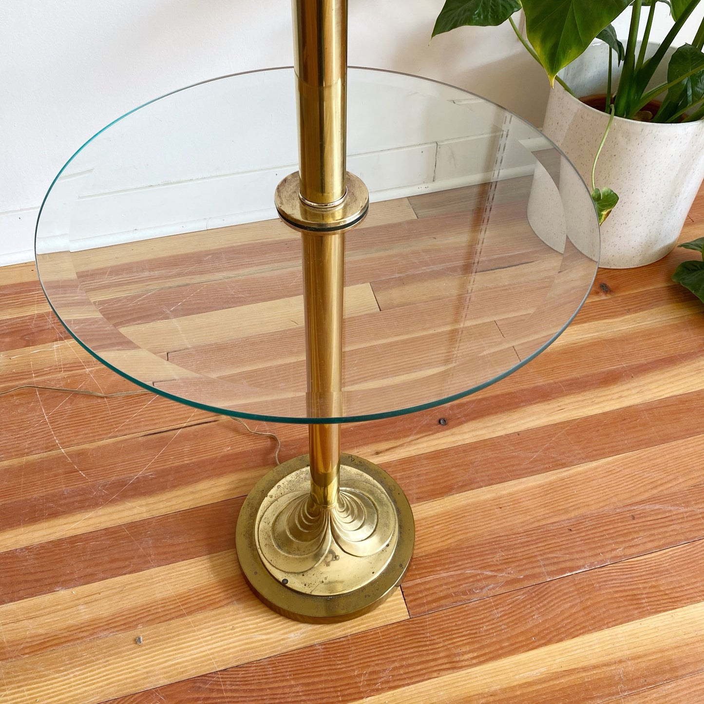 Vintage 80’s Deco Heavy Brass Floor Lamp with Glass Table