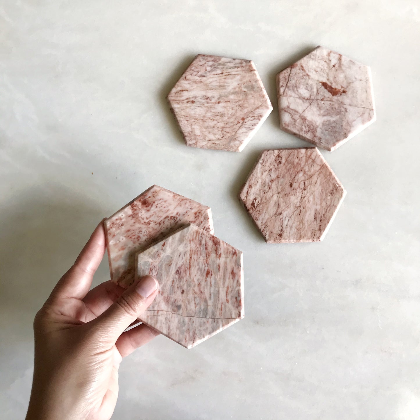 Set of Vintage Pink Marble Coasters