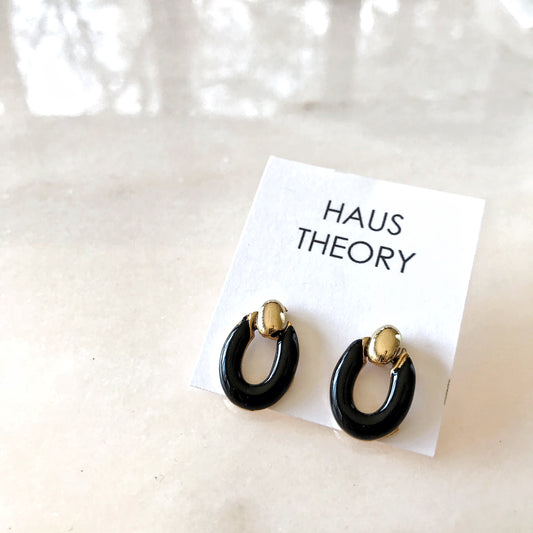 Vintage Gold + Black Enamel Post Earrings