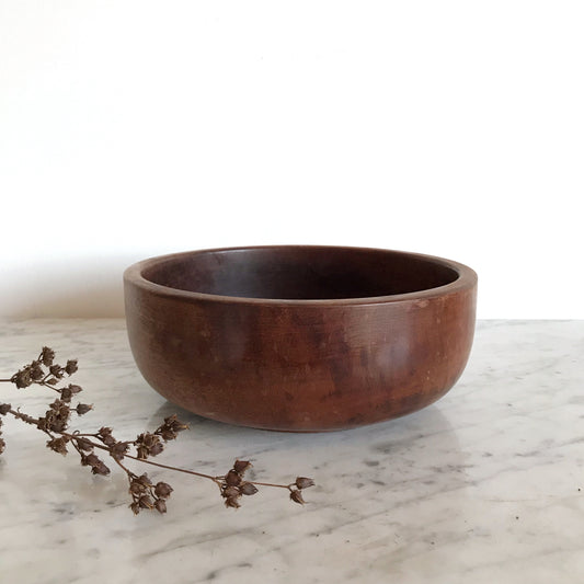 Vintage Turned Wood Serving Bowl, 10”