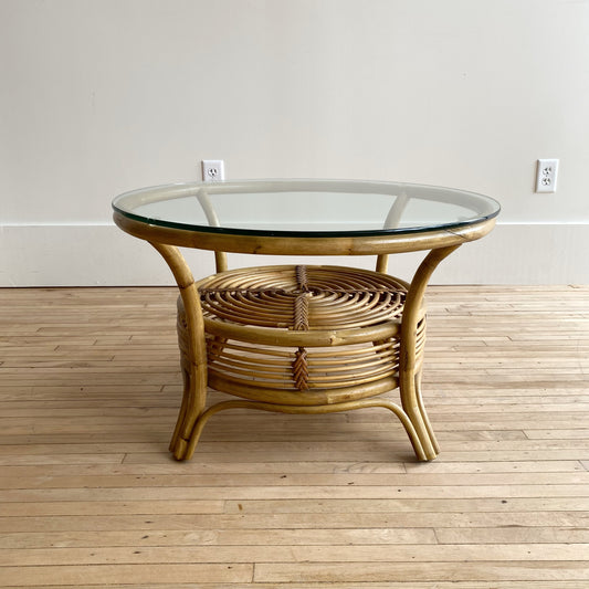 Vintage Rattan & Glass Coffee Table