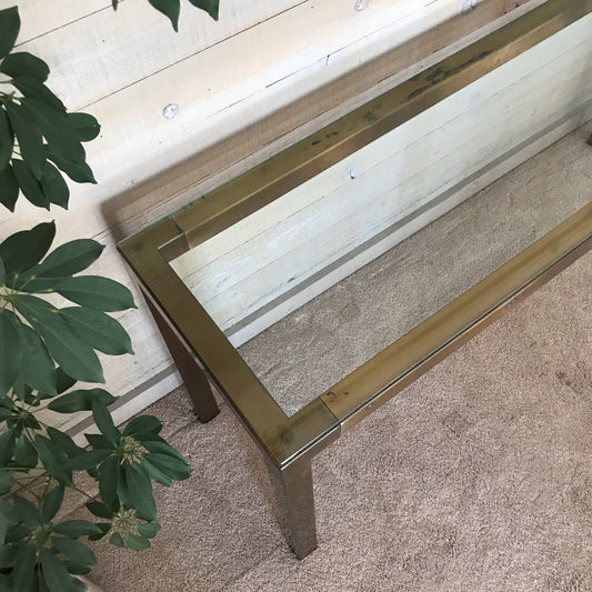 Vintage Gold + Glass Parsons Console Table
