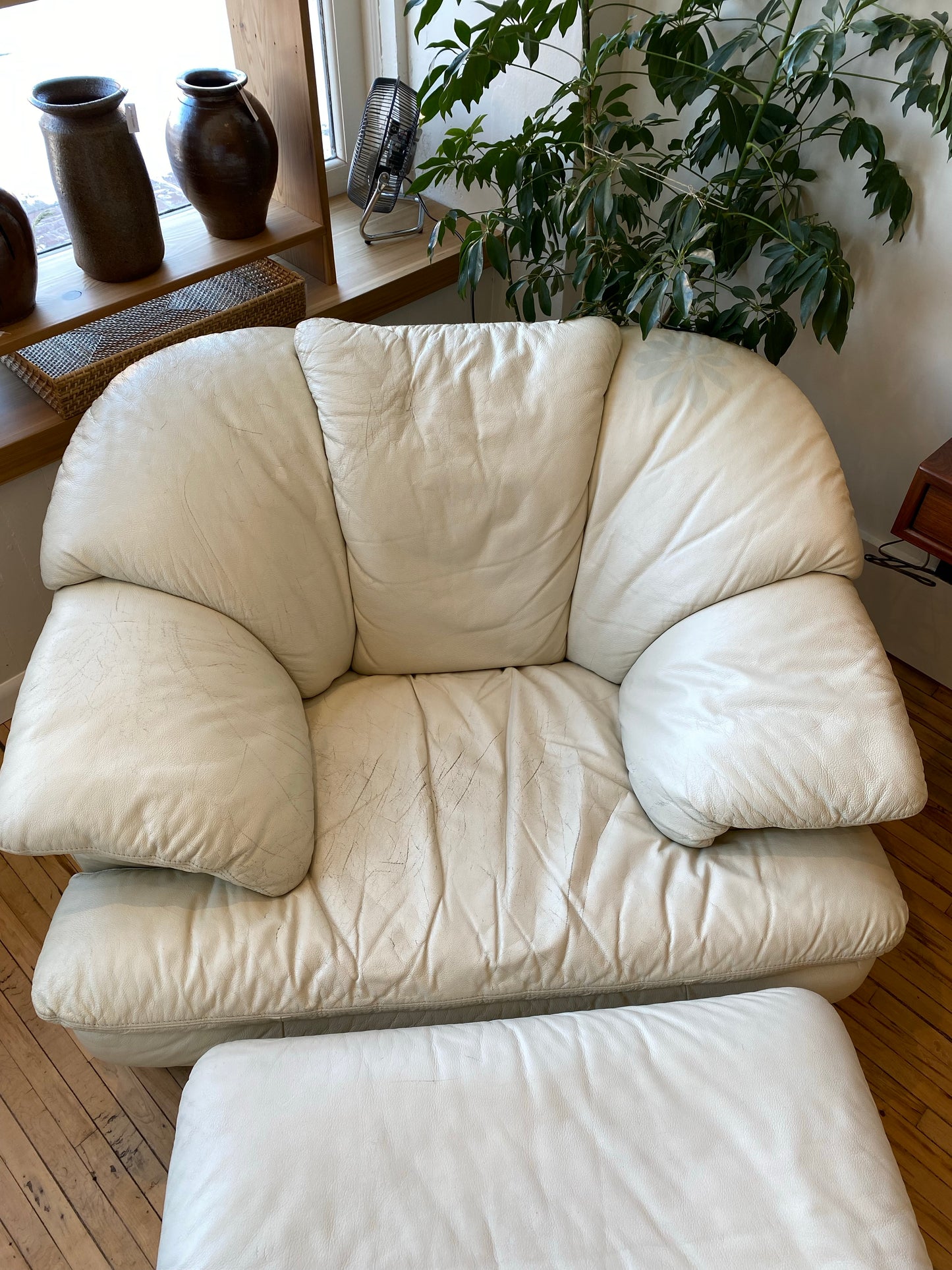 Vintage Slouchy Leather Chair + Ottoman