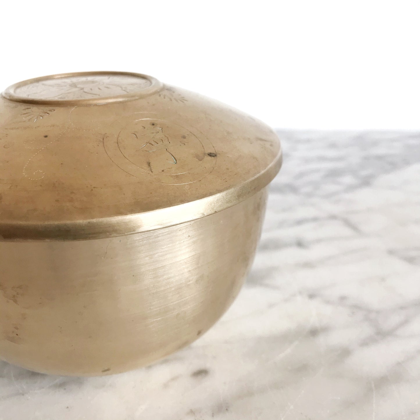 Heavy Vintage Brass Container w Lid