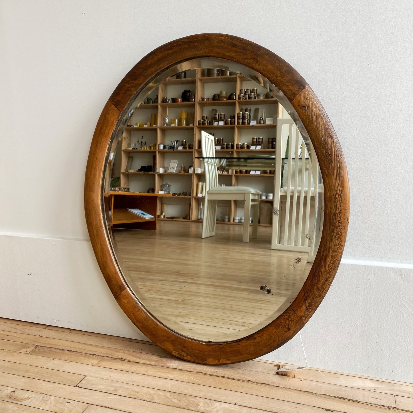 Antique Oval Wood Frame Mirror