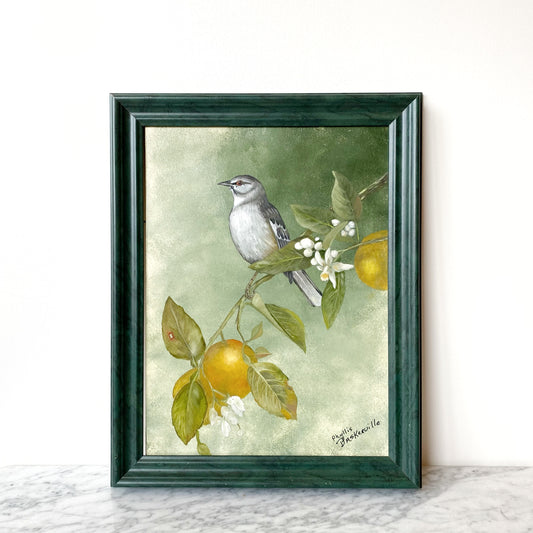 Vintage Framed Bird Painting (15” x 19”)