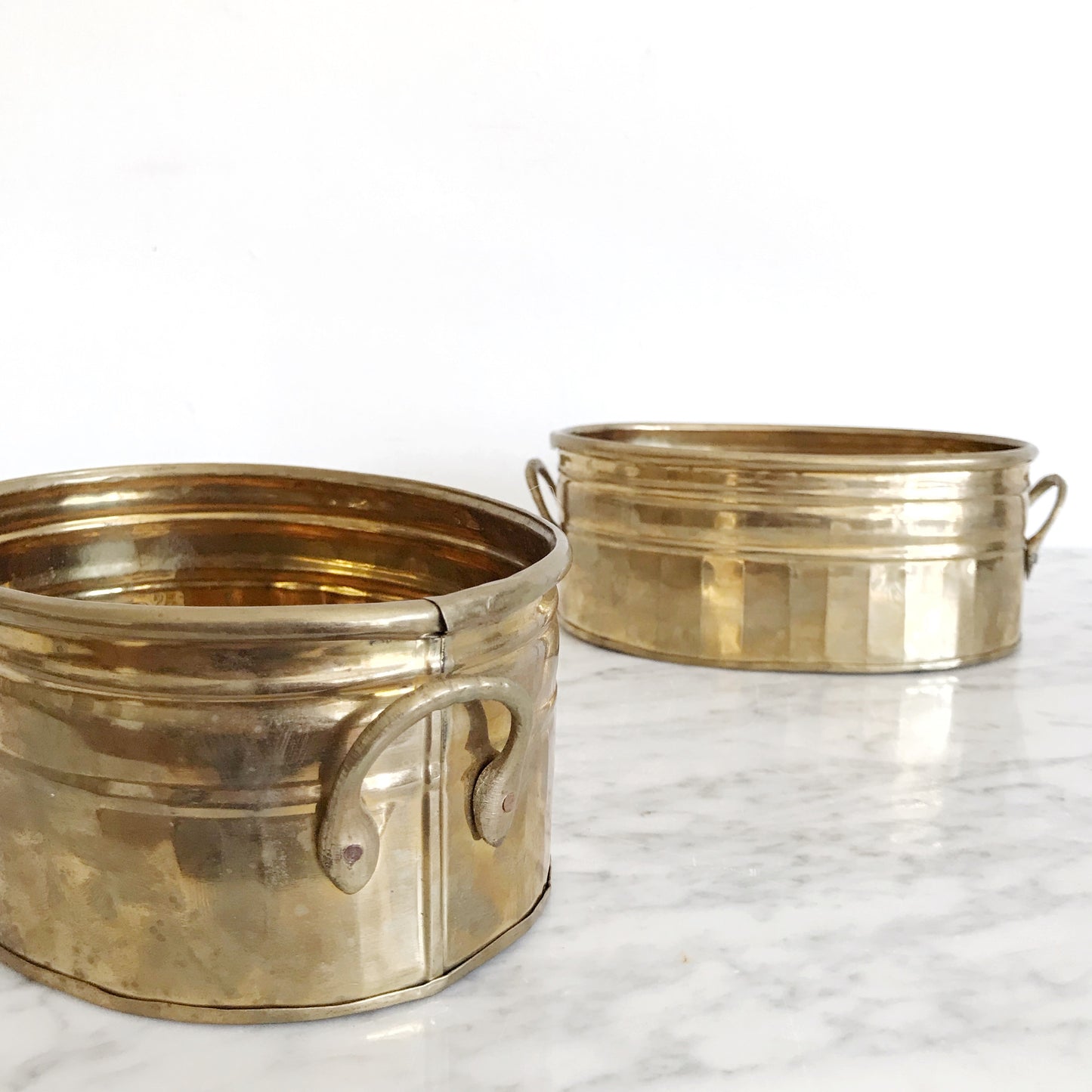 Pair of Vintage Oval Brass Planters