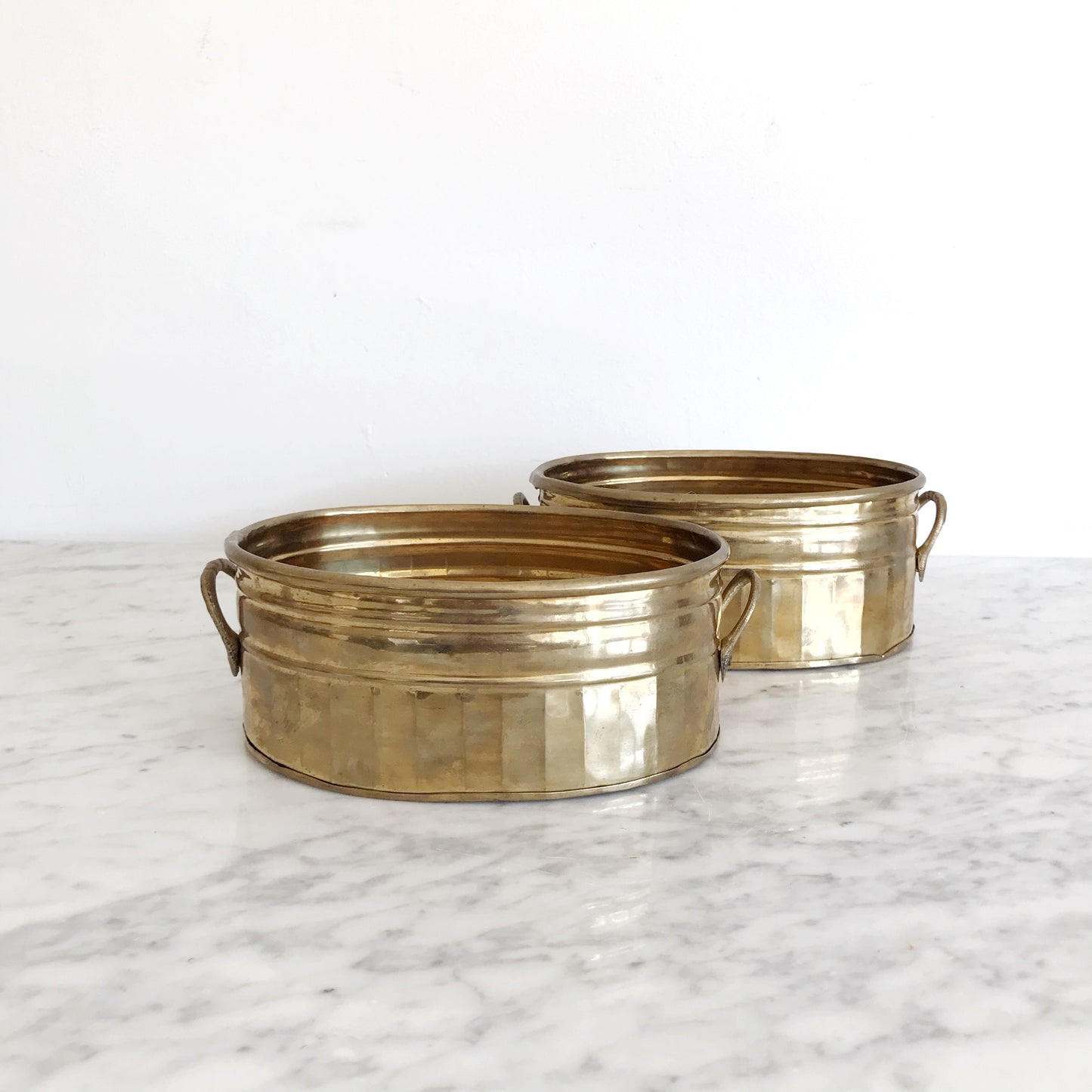 Pair of Vintage Oval Brass Planters