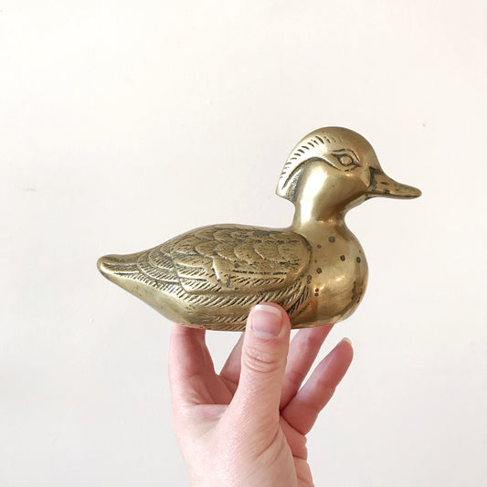 Vintage Brass Wood Duck