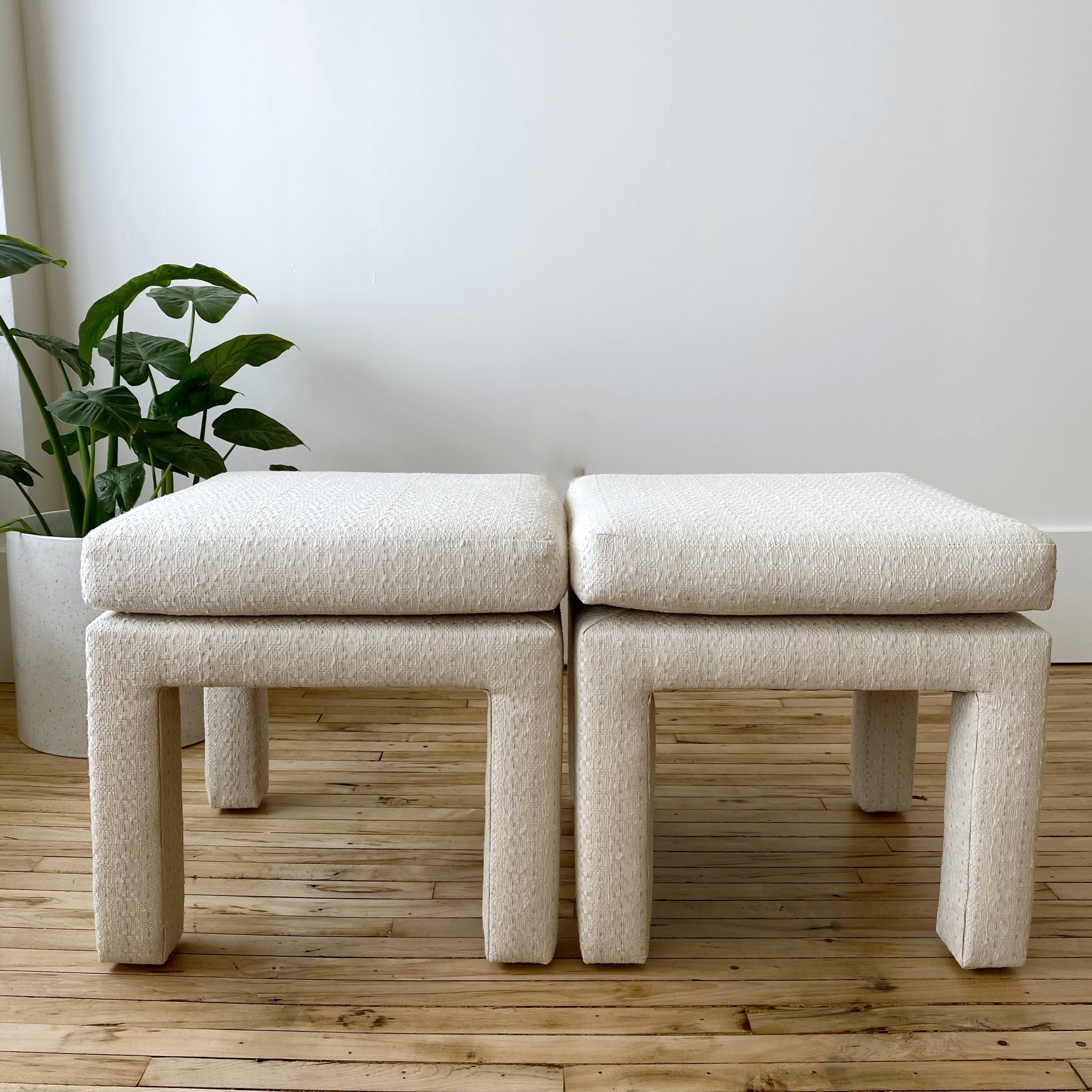 Pair of Vintage Upholstered Parsons Stools by Drexel HAUS THEORY