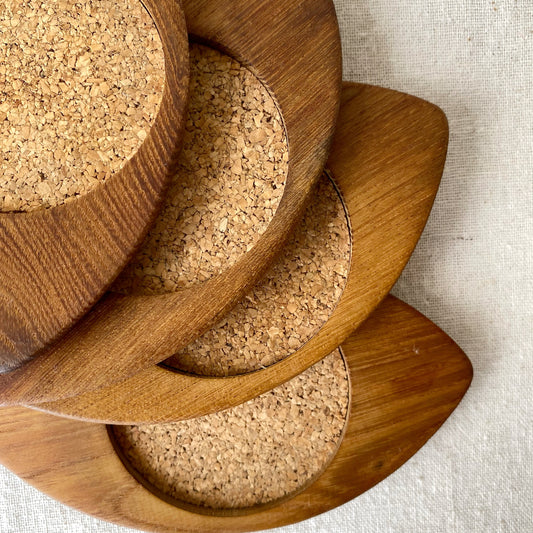 Set of 4 Vintage Teak + Cork Coasters