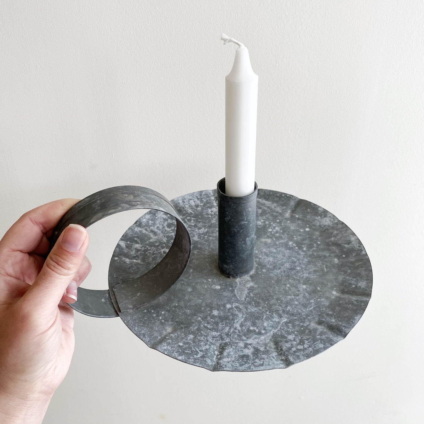 XL Galvanized Chamberstick Candle Holder