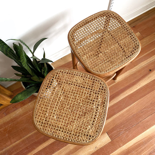 Pair of Bentwood Stools with Cane Seats