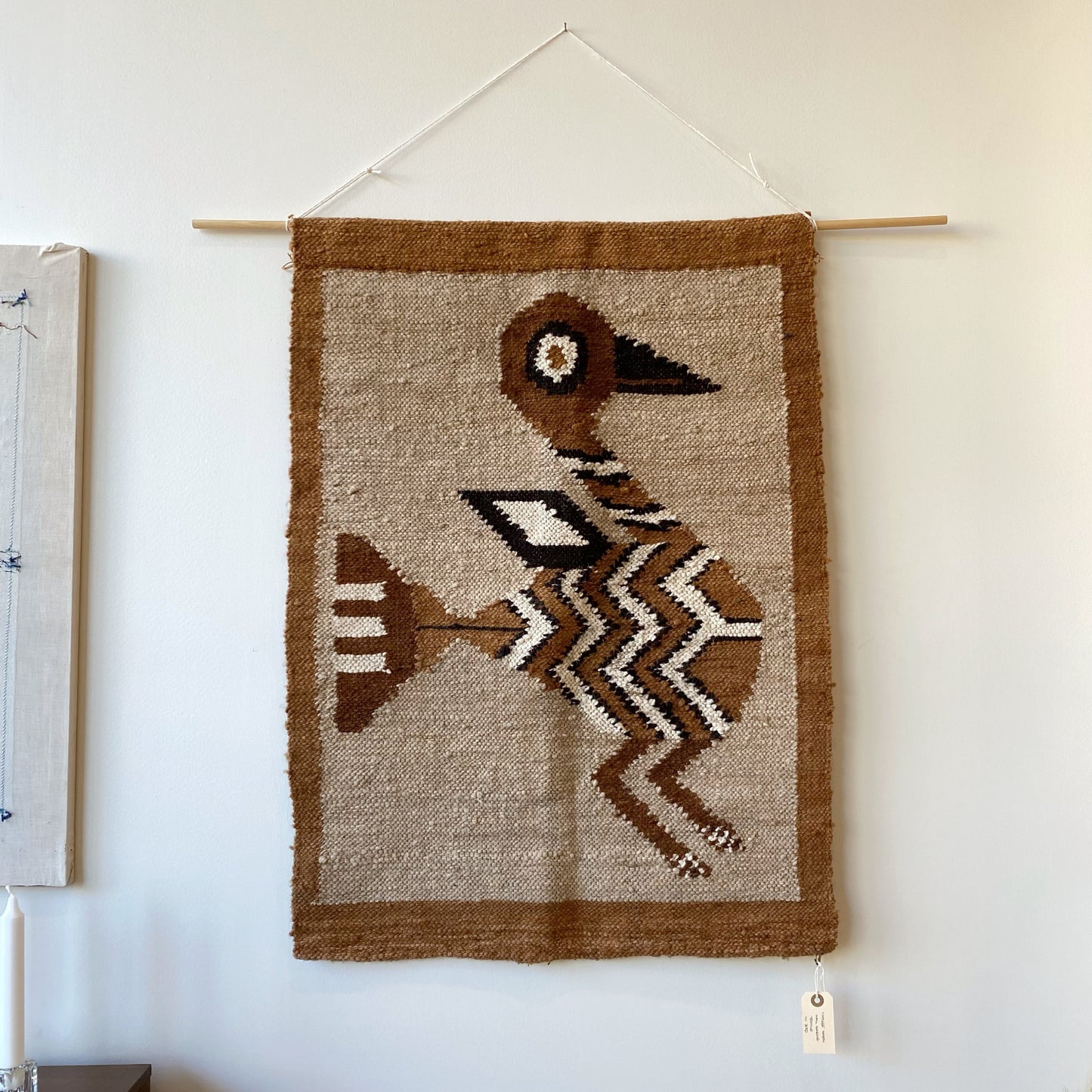 Vintage Woven Wall Hanging / Textile with Bird