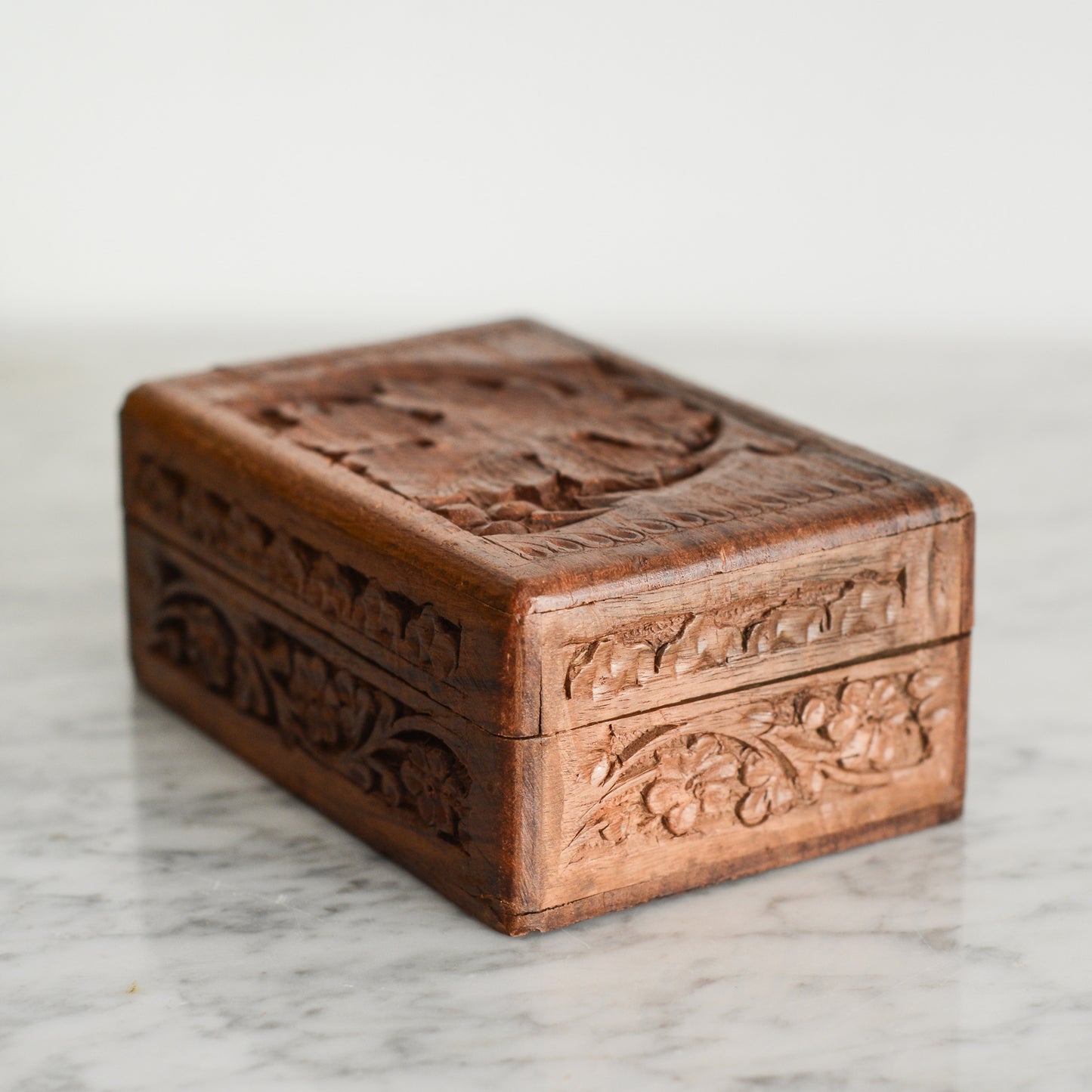 Vintage Carved Wood Jewelry Box