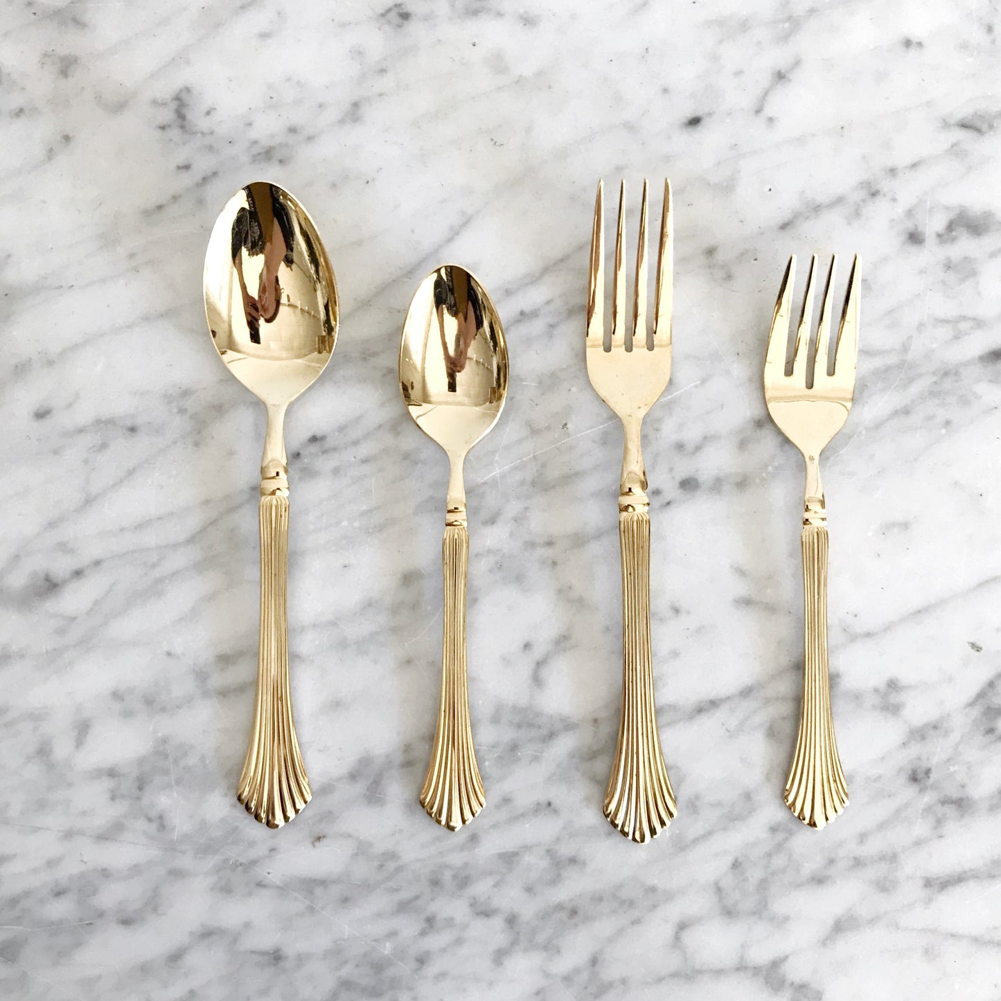 31-piece Set of Vintage Gold Flatware, Fan Pattern