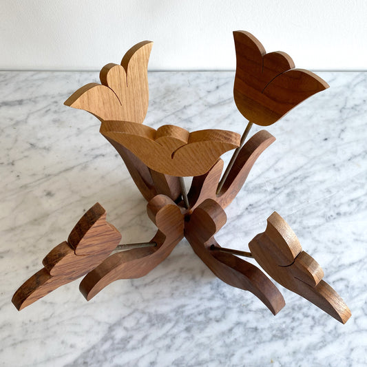 Vintage Handcrafted Wood Tulip Centerpiece