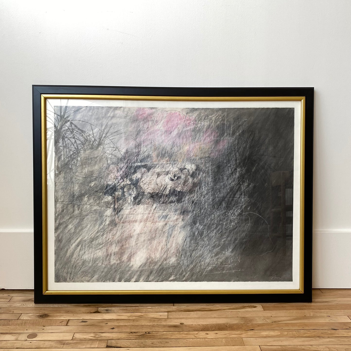 Large Original Vintage Abstract Drawing, (41” w x 31.75”)